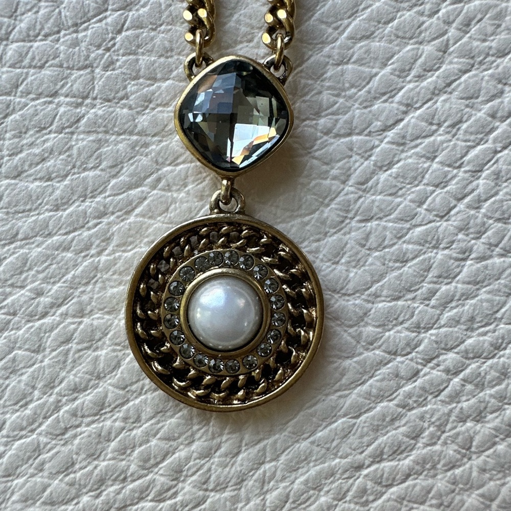 Givenchy Crystal Rhinestone Faux Pearl Disc Necklace